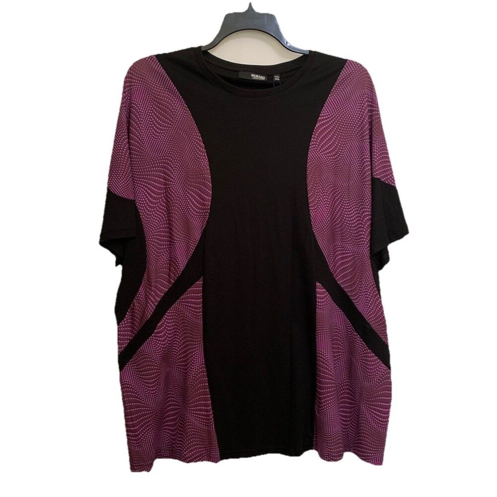 Murano Mens Size 3XB Shirt Liquid Luxury Stretch Short Sleeve Black Purple